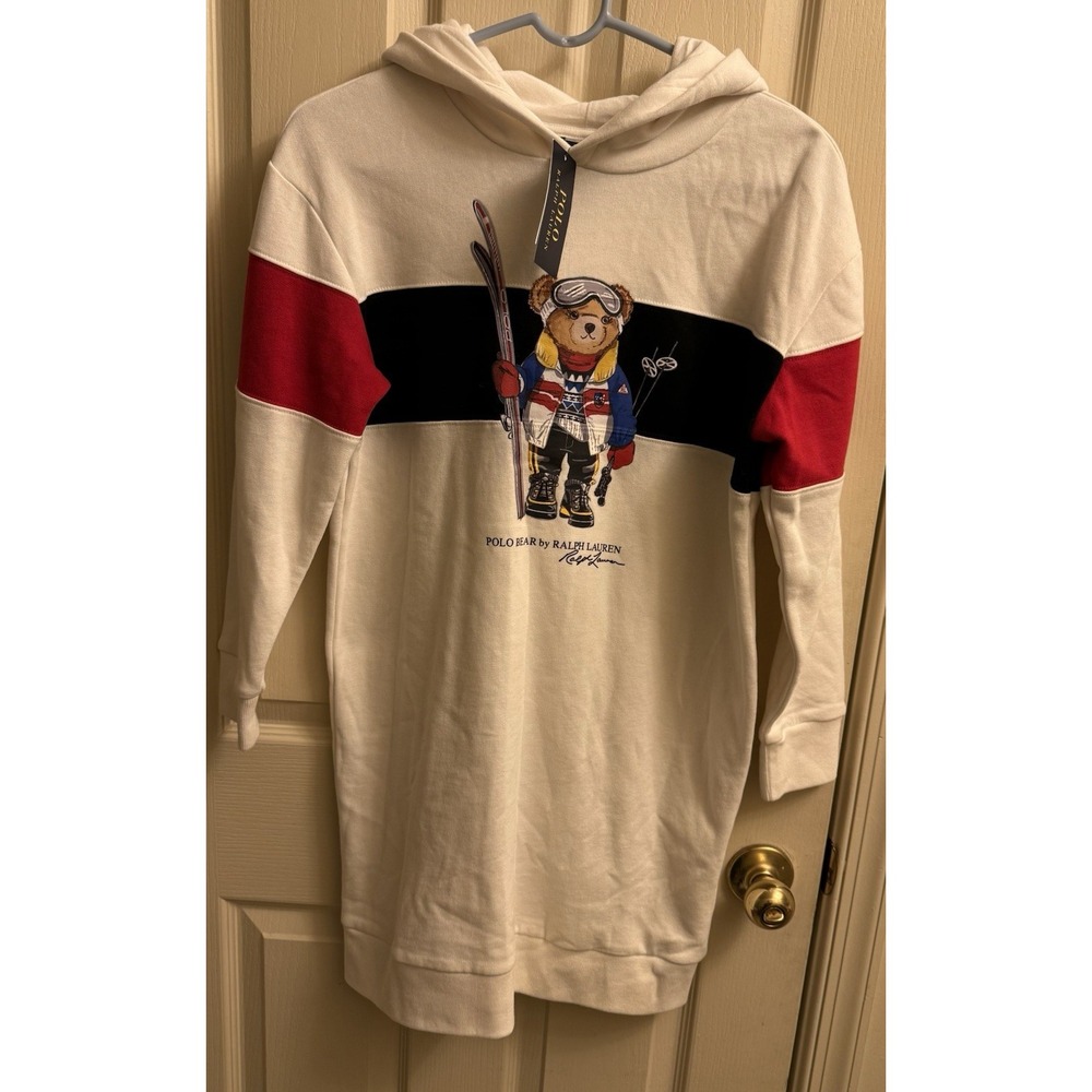 Polo Ralph Lauren Bear Hoodie Sweatshirt Youth large 12-14 Colorblock Ski NWT